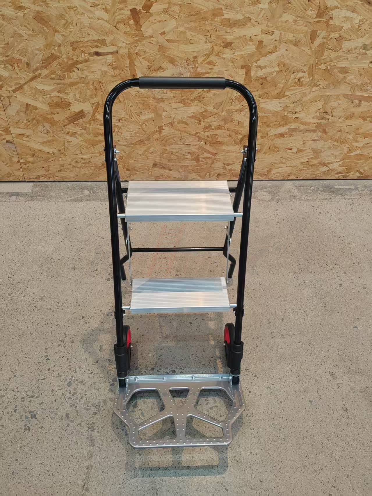 Tired of carrying both a hand truck AND a step ladder for your work?—— 2 in 1 Folding Ladder Style Hand Cart